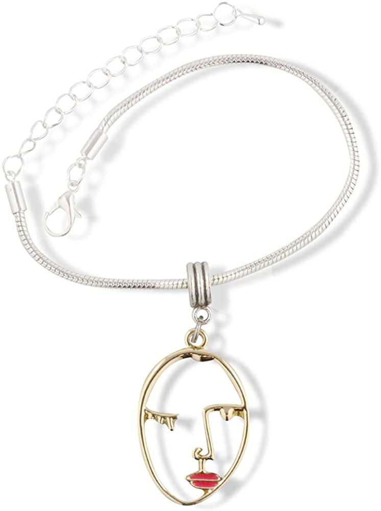 Face Outline Gold with Red Lips Bracelet