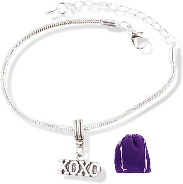 EPJ XOXO Bracelet | Kiss Hug Text Stainless Steel Snake Chain Charm Bracelet