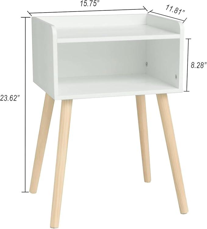 MaxSmeo White Nightstand, Small Bed Side Table for Small Spaces,Mid Century Modern Nightstand End Table with Storage and Solid Wood Legs for Bedroom Living Room(White)
