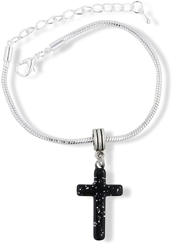 Cross Plastic Snake Chain Charm Bracelet (Black)