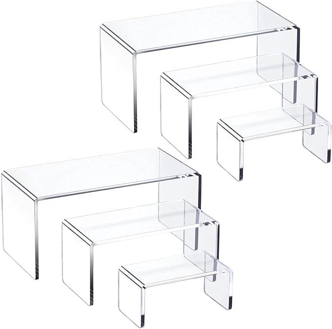 HIIMIEI Acrylic Risers for Display Clear 3-Tier Risers Stands Showcase for Amiibo Funko Pop Figures, Dessert, Jewelry-8.4
