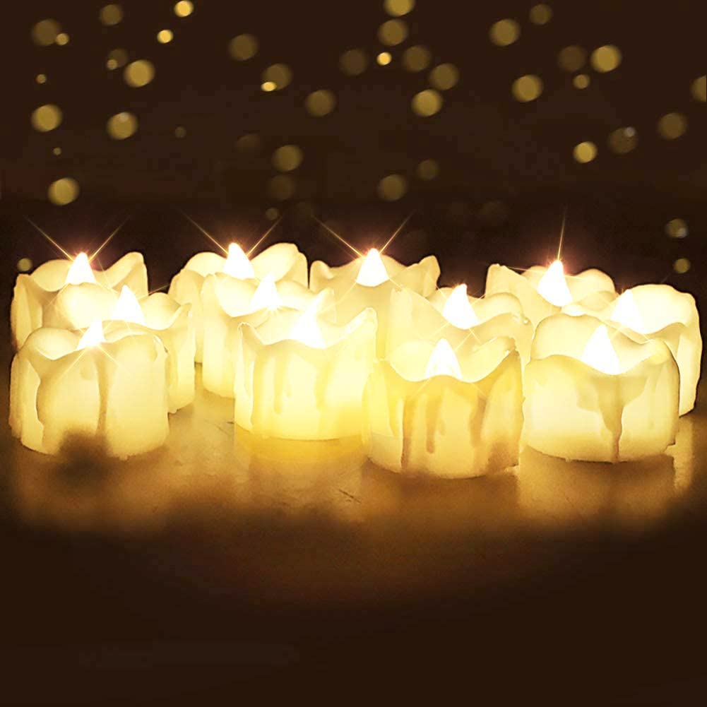 24 Flickering Tea Lights with Timer, Extra Batteries Included