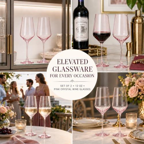 Monet Stemmed Wine Glassware, Pink, Set of 2