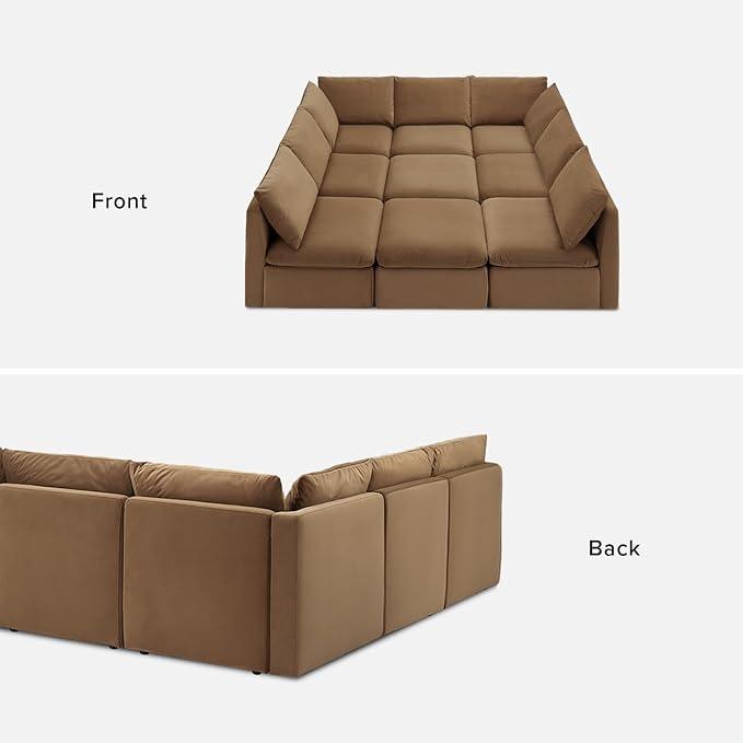 mopio Oversized Modular Sectional Sofa with Fully Removable Covers and Storage, Convertible U, L-Shaped and Sleeper Sectional, Modern Couches with Ottoman Chaise (Hazelnut Velvet, 9 Seats, Sleeper)