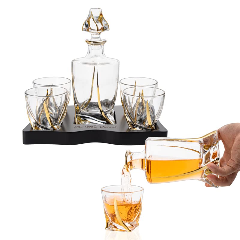 European Style Gold Wine & Whiskey Gold Twist Spiral Decanter 855ml