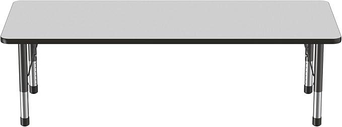 FDP Rectangle Activity School and Classroom Kids Table (30 x 72 inch), Chunky Toddler Leg, Adjustable Height 15-24 inches - Gray Top and Black Edge