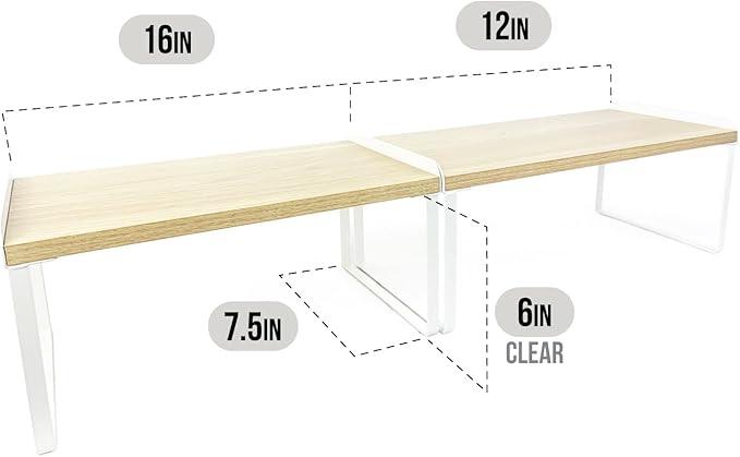 Mitus Shelf Organizer and Storage, Stackable Tiered Wood Cabinet Rack for Countertops, Desktops, Cabinets (Set of 2) 12