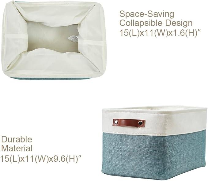 DECOMOMO Storage Bins Fabric Storage Baskets for Shelves, Linen Closet Organization Toys Nursery (Green and White, Large - 4 Pack)