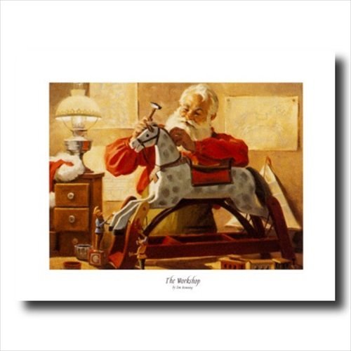 Santa Claus Art Print - Old St Nick with Elf Helpers | 16x20 Holiday Lithograph