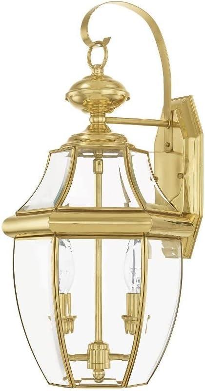Livex Lighting 2251-07 Monterey 2 Light Outdoor Bronze Finish Solid Brass Wall Lantern with Clear Beveled Glass, 20.25