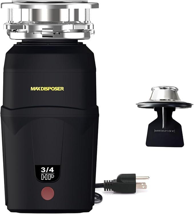 A600 Garbage Disposal 3/4 HP for Kitchen Sink, Food Waste Disposer Fast Continuous Feed Stainless Steel Grind, Quiet, Ease Install, With Power Cord, Powerful Drainage Compact Design 0.75 Horsepower