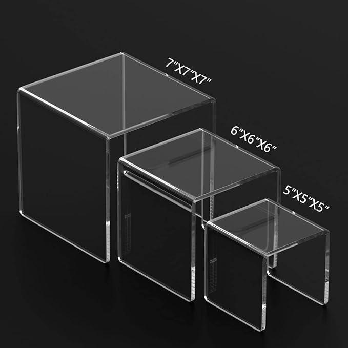 HIIMIEI Clear Acrylic Display Risers 2 Sets, 3-Tier Risers Stands Showcase for Amiibo Funko Pop Figures, Dessert, Jewelry-5