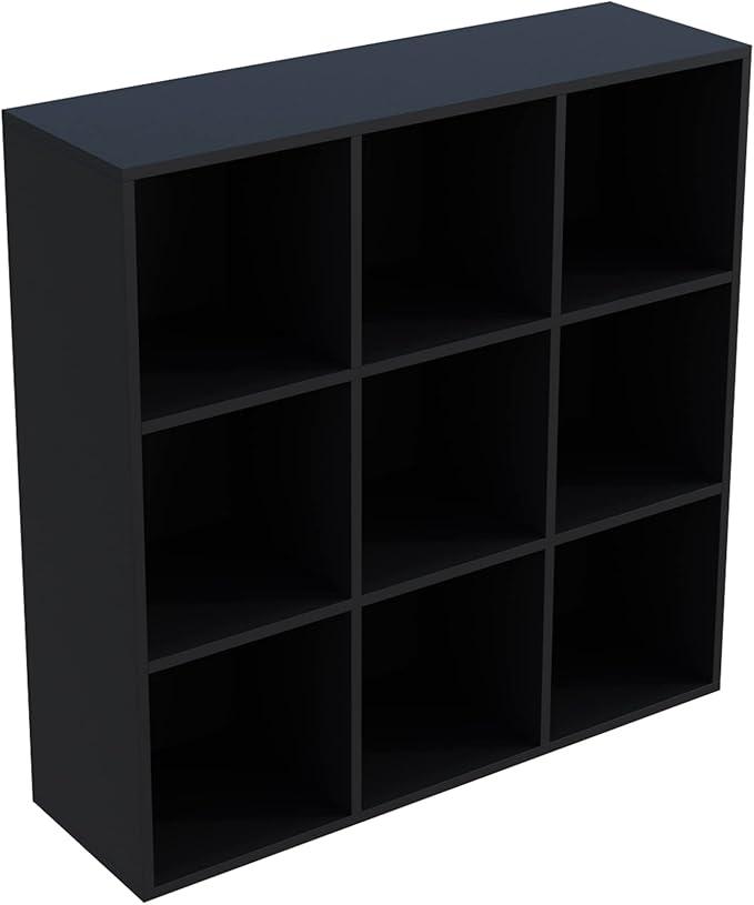 9-Cube Storage Shelf Bookcase - Wooden 3-Tier Free Standing Open Bookshelf for Home and Office, Organizer Cabinet in Black