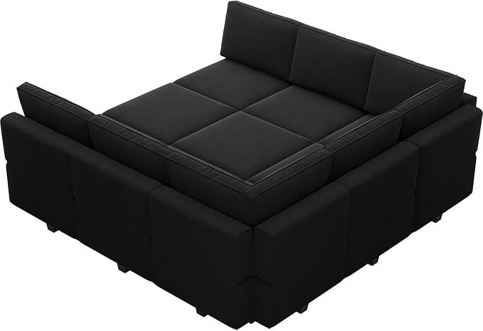 Belffin Modular Sectional Sofa with Ottomans Velvet Reversible Sleeper Chaise Bed Storage Seat Black