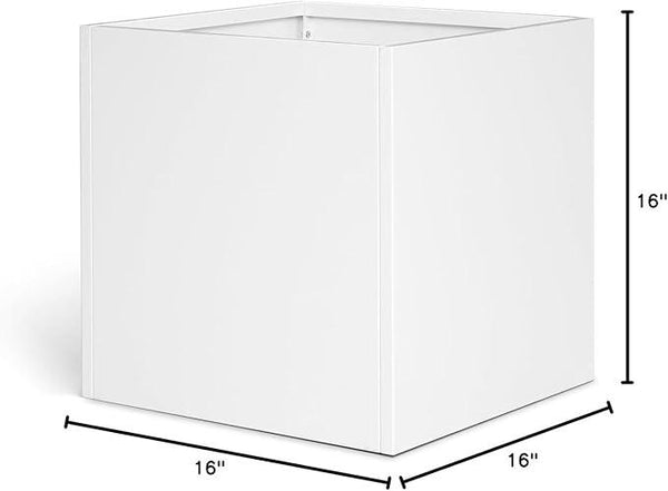 White Steel Planter Square Outdoor Planters Galvanized Steel Planter Box Indoor Metal Large Planters Cube Heavy Duty Flower Pot 16 Inch Modern Commercial Residential for Trees Patio Deck Yard Garden
