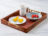 Premium Acacia Wood Ottoman Tray, 17x13 inches Large Serving Tray, Decorative Coffee Table Tray with Metal Handles, Ideal for Breakfast in Bed, Appetizers, Kitchen & Living Room Decor