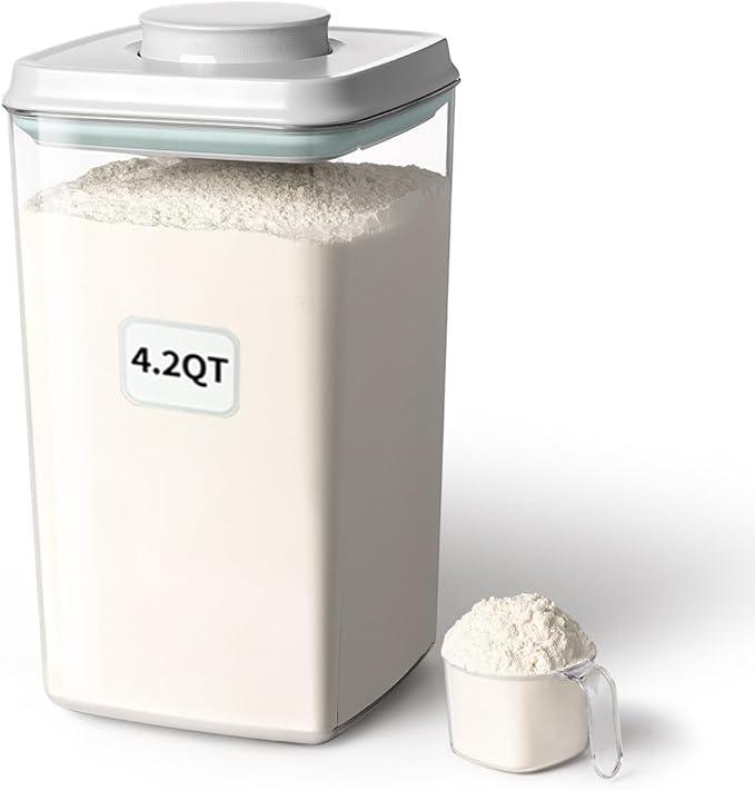 Ankou Airtight Pop Food Storage Container with Lid & 130ml Scoop, 4L/4.2qt BPA-Free Cereal, Rice, Flour, Pasta & Snack Container, Stackable & Durable,Kitchen Pantry Organizer