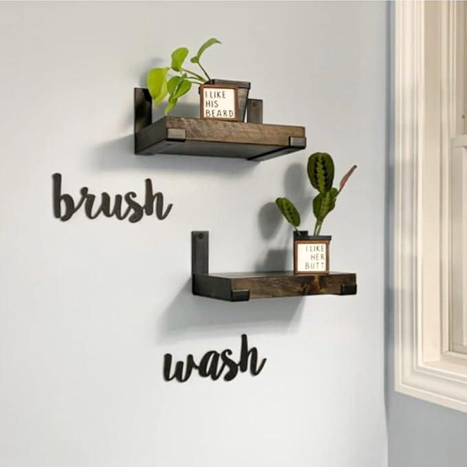 Rustic Shelves with J-Brackets Set of 2, Industrial Shelf, Kitchen Shelves, Solid Wood, Decorative Wall Storage, Heavy Duty, URBANDI (Dark Brown, 48Wx12D)