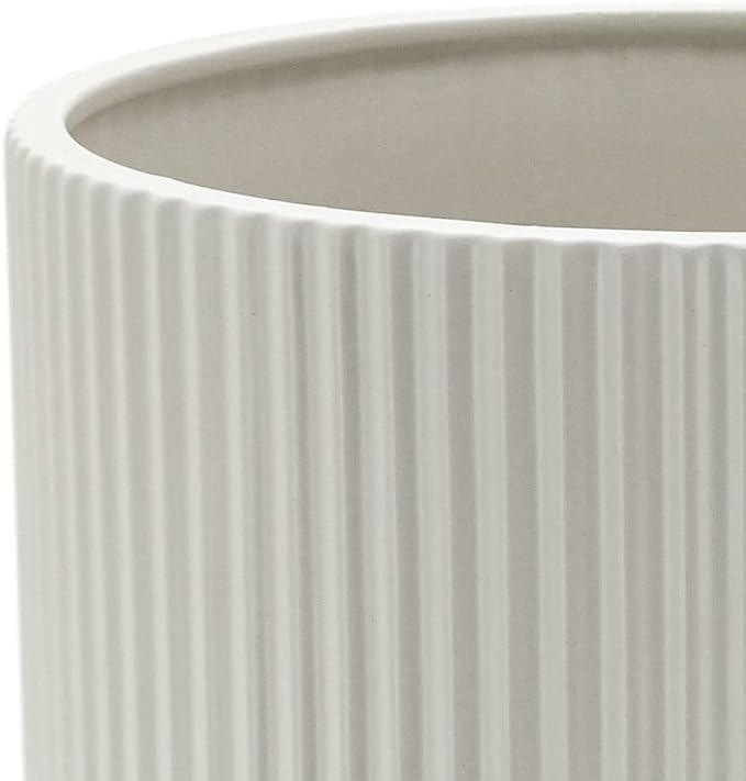 Amazon Basics Assorted Sizes Fluted Ceramic Round Indoor Outdoor Planters with Drainage, Set of 3, Modern Design, 6-Inch, 8-Inch, 10-Inch, White
