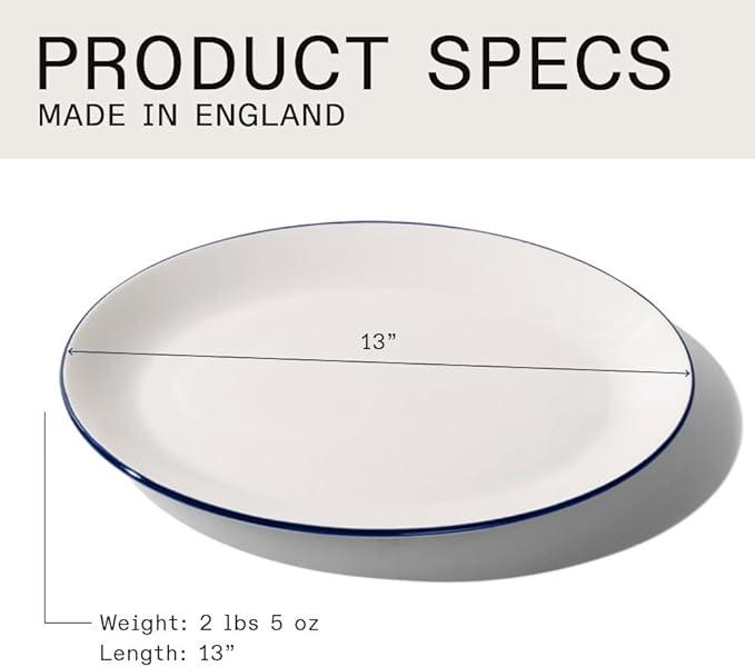 Made In Cookware - Serving Platter - White With Navy Rim- Porcelain England