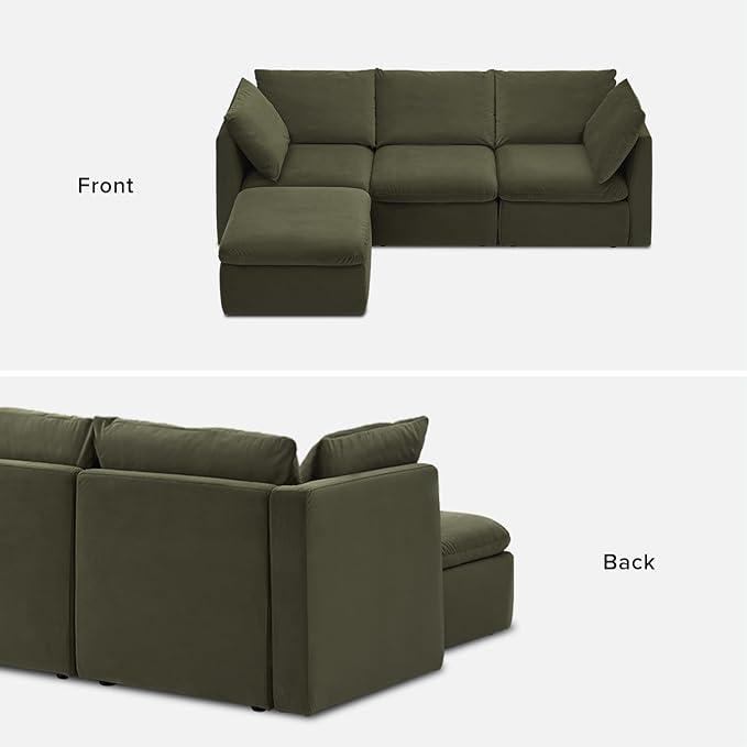 mopio Oversized Modular Sectional Sofa with Fully Removable Covers and Storage, Convertible U, L-Shaped and Sleeper Sectional, Modern Couches with Ottoman Chaise (Olive Green Velvet, 4 Seats, L)