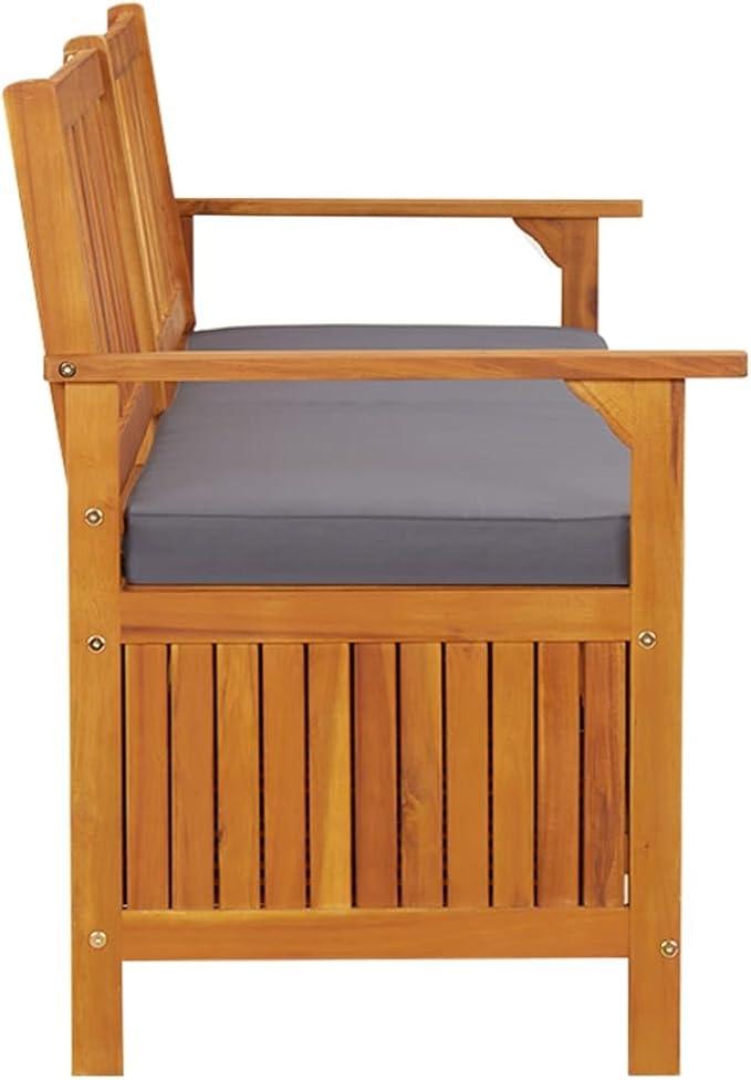 vidaXL Acacia Wood Outdoor Storage Bench Deck Box with Cushion - Solid Wood Patio Furniture, Brown/Dark Gray, 66.9