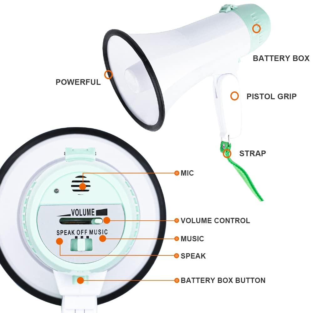 Portable Megaphone Bullhorn, 20 Watt, Voice Speaker