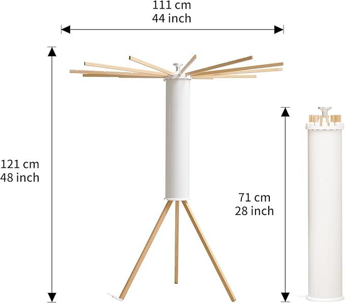 JOOM Tripod Clothes Drying Rack, Garment Rack Portable and Foldable Space Saving Laundry Drying Rack - Drying Rack Clothing 12 Rods Wooden