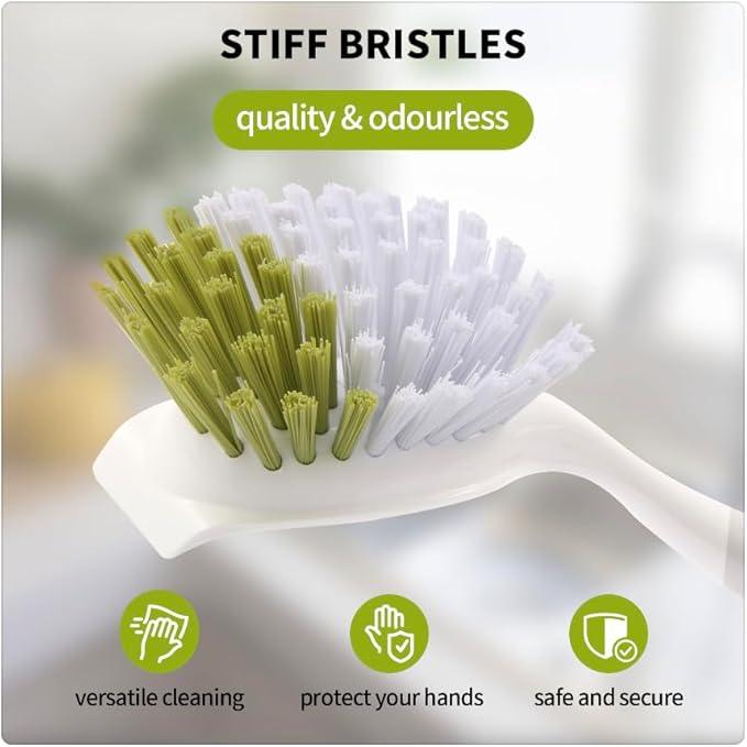 Dish Brush Scrub Brush with Handle - 3 Pack Stiff Bristles Dish Scrubber for Cleaning Pots,Pans,Dishes & Kitchen Sink - Hard Bristles,No Residue