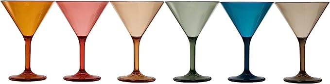Unbreakable Pastel Color Acrylic Martini Glasses | Set of 6 | European Style Cocktail Cups 100% Tritan Drinkware, 5 oz Dishwasher Safe BPA-free plastic, For Wedding, Poolside Indoors & Outdoors