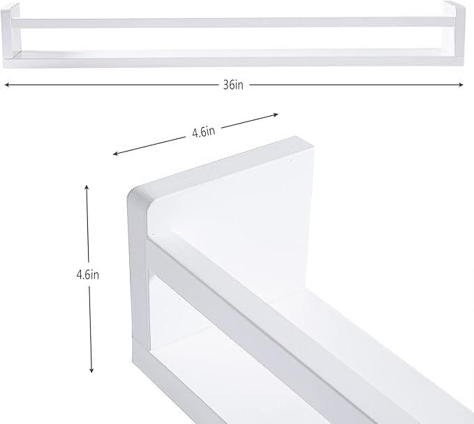 AZSKY Classic Nursery Book Shelves White Wall Book Shelves Kids Bookshelf for Bedroom Bathroom Décor Wall Ledge Shelves 36 in Hanging Shelves a Set of 3