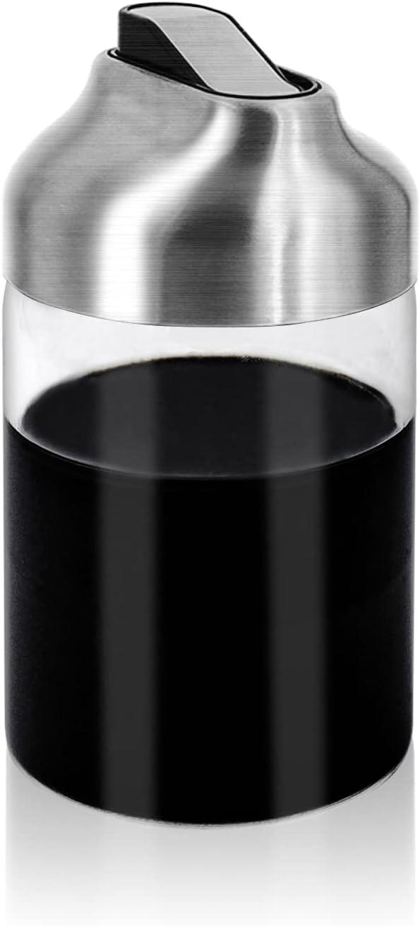 Aelga Soy Sauce Dispenser, 7oz Non-Drip Spout Oil and Vinegar Dispenser with Auto Flip Cap, Glass Oil Cruet for Kitchen Cooking