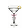 Single Clear Martini Glass with Pink Bow on Stem, One Piece