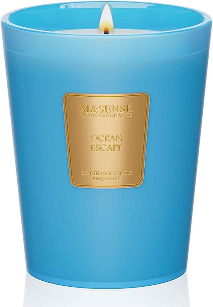 M&SENSE Ocean Escape Scented Natural Soy Wax Candle, 14.1oz 60 Hours Long Lasting Slow Burning Candles for Home Decor, Aromatherapy Candle for Stress Relief
