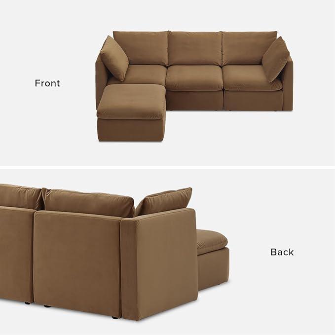 mopio Oversized Modular Sectional Sofa with Fully Removable Covers and Storage, Convertible U, L-Shaped and Sleeper Sectional, Modern Couches with Ottoman Chaise (Hazelnut Velvet, 4 Seats, L)