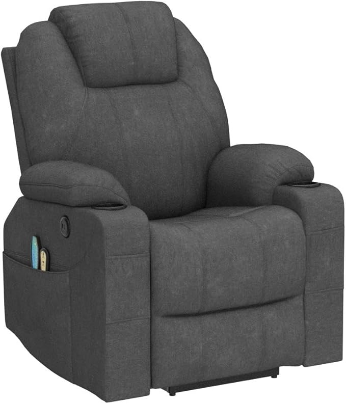VIVIJASON Power Lift Chair Electric Recliner for Elderly Heated Vibration Massage Fabric Recliner Chair with 2 Remote Controls, Cup Holders, Side Pockets & USB Ports for Living Room (Grey)