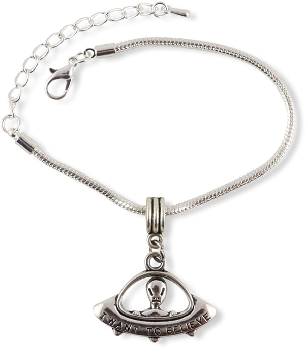 Alien Gifts | Alien Bracelet for Women Men UFO Jewellery Stainless Steel Charm Bracelet