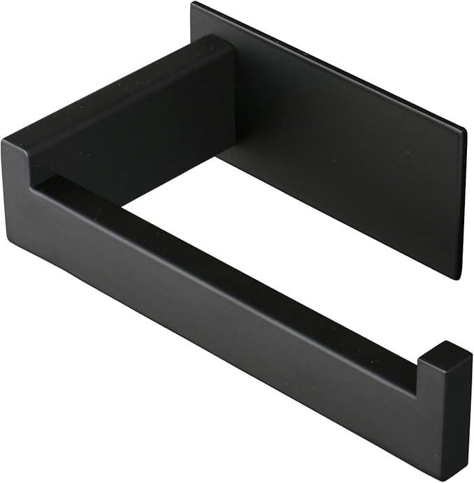 Toilet Paper Holder, Self Adhesive Tissue Holder Stainless Steel Rustproof Paper Roll Holder, No Drilling Easy to Install, Toilet Paper Rack Suitable for Office, Bathroom (Matte Black)