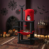 51” Gothic Multi-level Cat Tree with Spider Hanging Toy for Black Halloween-Red