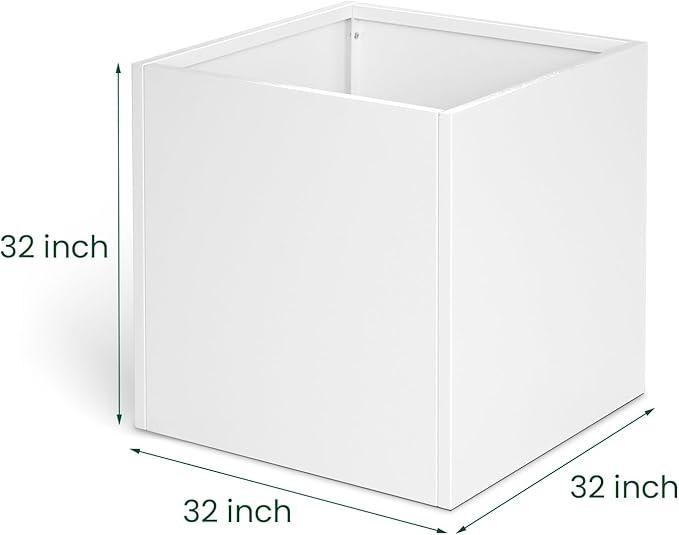 White Steel Planter Square Outdoor Planters Galvanized Steel Planter Box Indoor Metal Large Planters Cube Heavy Duty Flower Pot 32 Inch Modern Commercial Residential for Trees Patio Deck Yard Garden