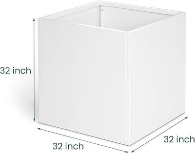 White Steel Planter Square Outdoor Planters Galvanized Steel Planter Box Indoor Metal Large Planters Cube Heavy Duty Flower Pot 32 Inch Modern Commercial Residential for Trees Patio Deck Yard Garden