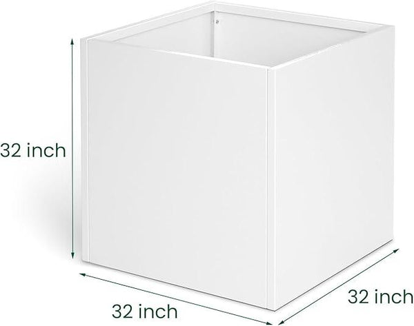 White Steel Planter Square Outdoor Planters Galvanized Steel Planter Box Indoor Metal Large Planters Cube Heavy Duty Flower Pot 32 Inch Modern Commercial Residential for Trees Patio Deck Yard Garden