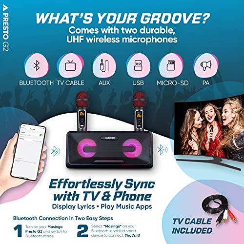 Portable Karaoke Machine for Kids with Bluetooth Speakers, 2 Wireless Microphones & PA System