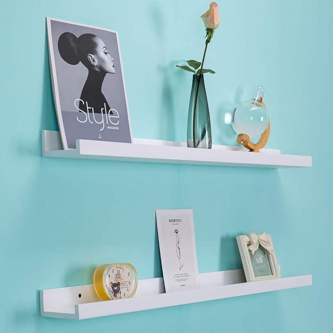AZSKY Floating Picture Shelves Denver Modern Wall Mount – Long Narrow Picture Ledge - 36 Inch Set of 2 Mounting Hardware Included Pine