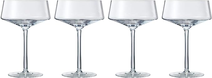 Luxury Martini Glass Set of 4 | 10oz | Crystal Luxury Martini with Silver Spoon, Premium Hand-Blown | Classic Cocktail & Champagne Clear Coupes For Manhattan, Cosmopolitan, Sidecar, Speakeasy Goblets