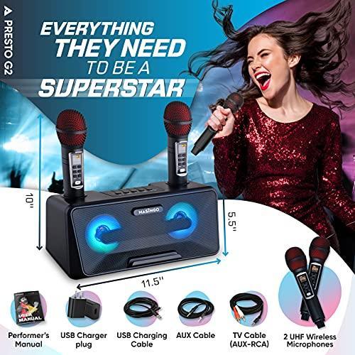 Portable Karaoke Machine for Kids with Bluetooth Speakers, 2 Wireless Microphones & PA System - Gifts for You 'n Me