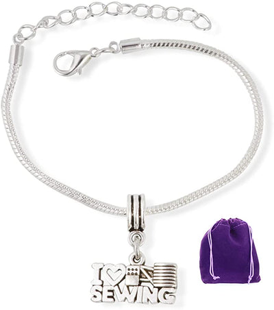 I Love ( Heart ) Sewing Snake Chain Charm Bracelet