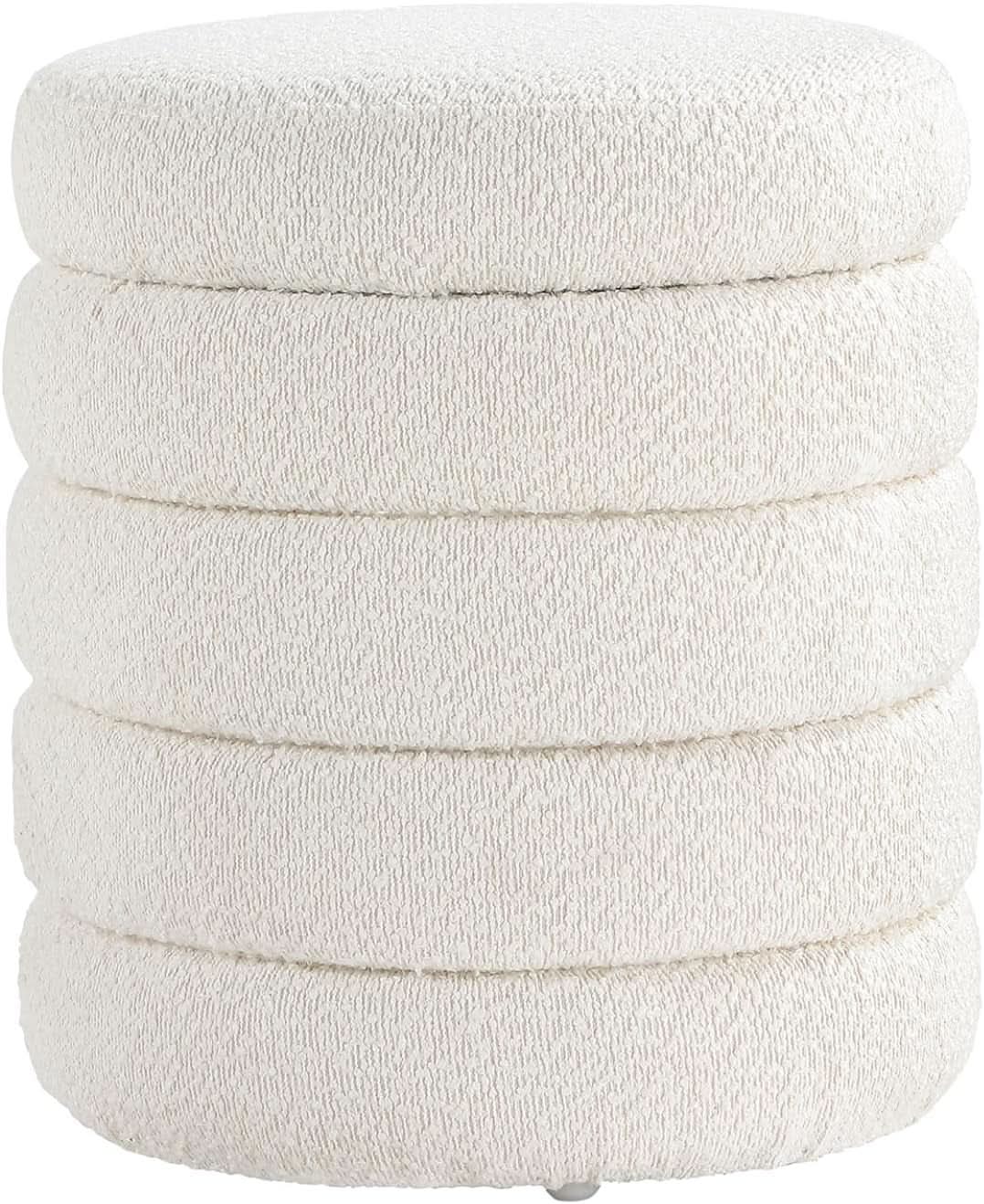 Round Ottoman With Hidden Storage And Cushioned Top