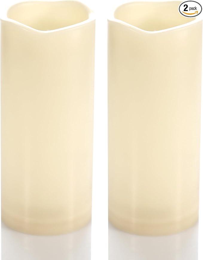 CANDLE CHOICE Waterproof Outdoor Battery Operated Flameless Candles with Timer Flickering Plastic Resin Electric LED Pillar Lights for Lantern Patio Garden Wedding Party Decorations 3x7 Inches 2 Pack