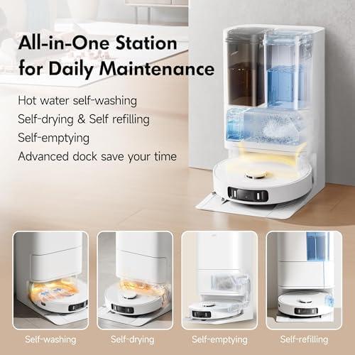 Mova S20 Ultra Robot Vacuum and Mop Combo with Dual Roller Brush, 8300Pa Suction, 140℉ Hot Water Mop Self-Washing & Drying, Mop Auto-Lift for Carpet, Self-Empty, Self-Refilling, Voice & App Control